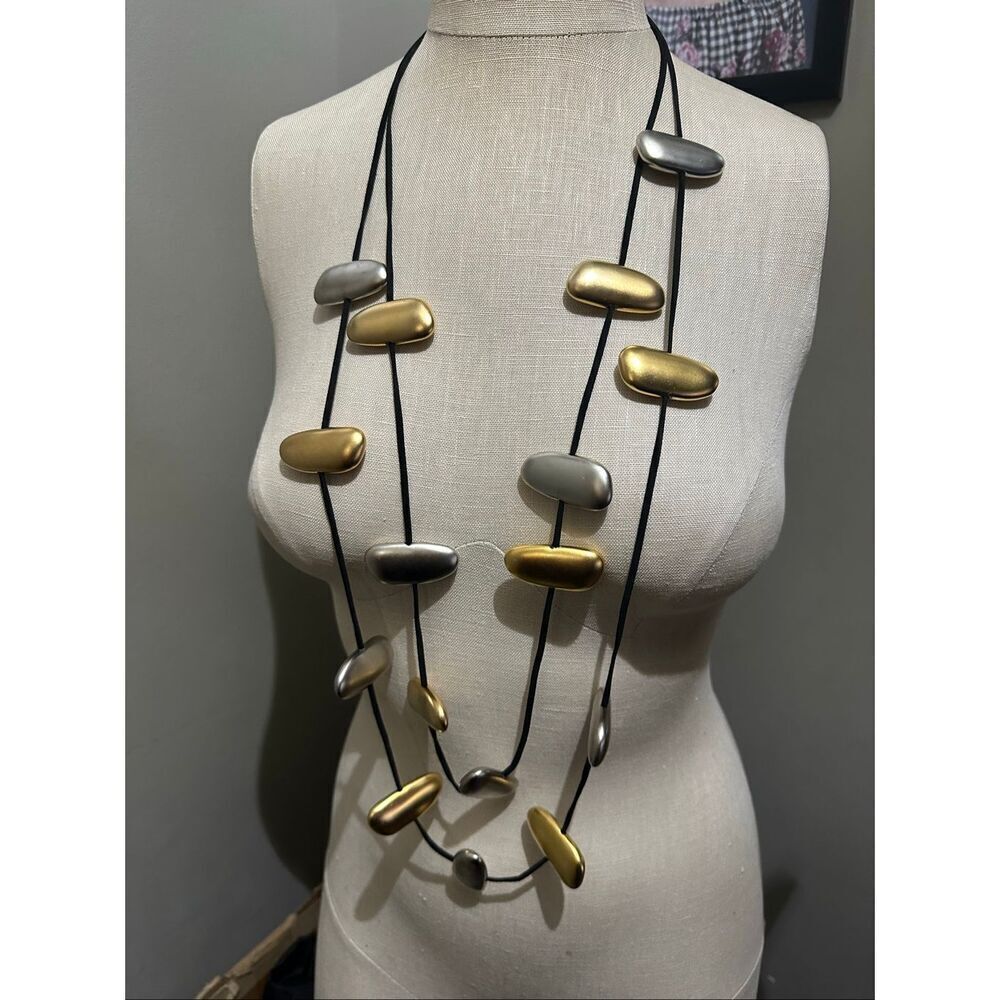 ZZAN Jewelry Israel Handmade Leather Cord Layered Slide Statement Necklace 21”